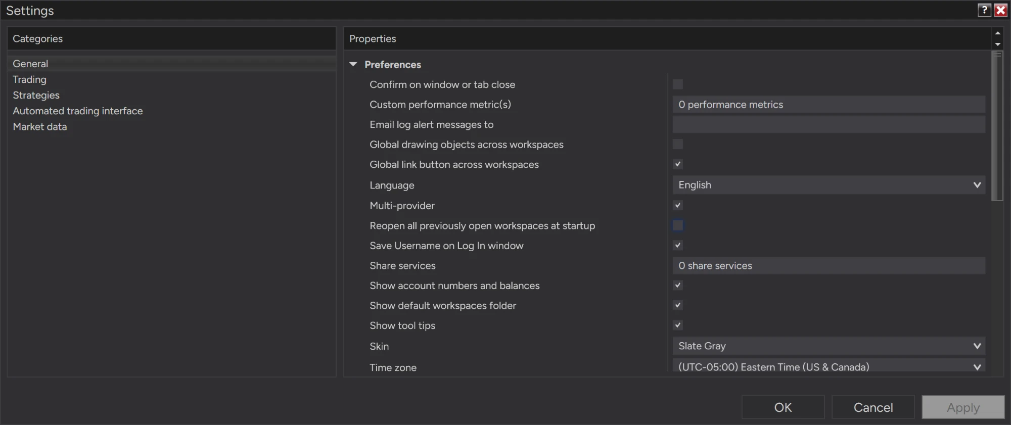 NinjaTrader Settings, General, with Multi-provider ticked